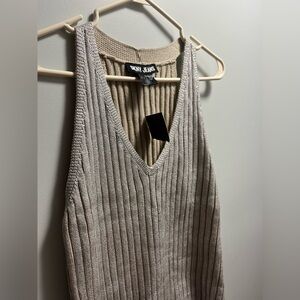 DKNY Beige Ribbed Knit Tank Top
